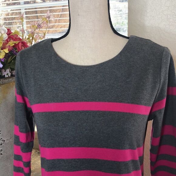 Joan Vass Gray and Pink Cotton Knit Sheath Dress - Picture 2 of 12